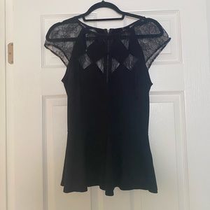 Guess lace cut out black peplum top